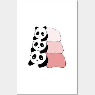 Sleepy Panda Stack (Pink, White Background) Posters and Art